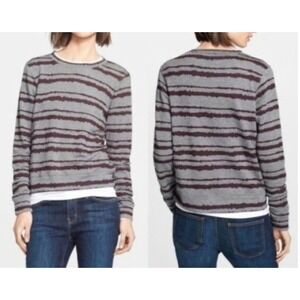 ALC Conlo Gray Burgundy Stripe Long Sleeve Crewneck Sweatshirt Pullover‎ Sz L